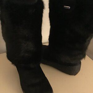 Black Rabbit Fur Mid-Calf Women’s Boots